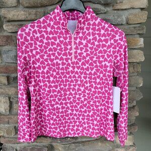 Gottex Women's Golf Tennis Pickleball Mock Neck 1/4 Zip Top MED Heart Print NWT